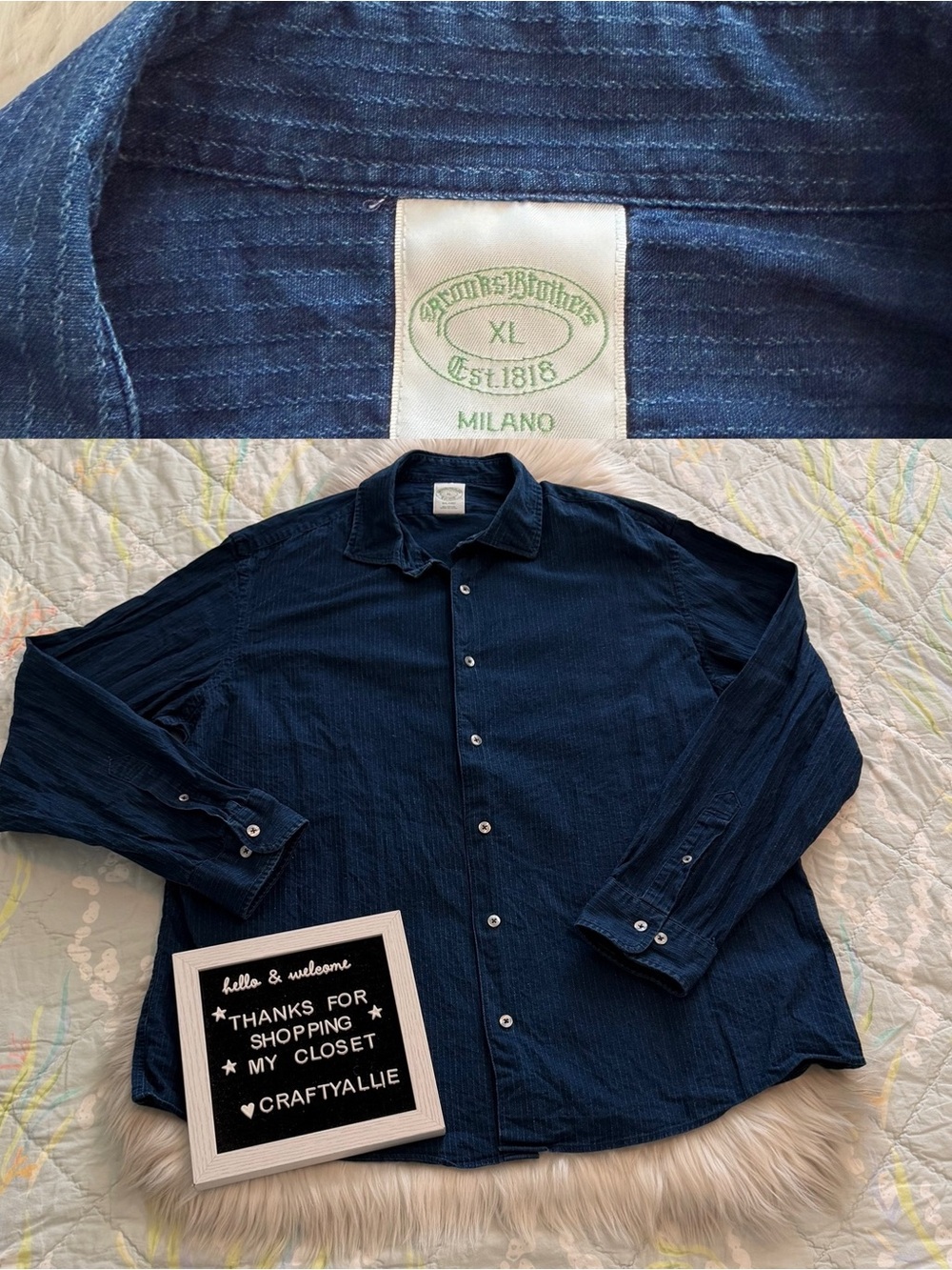 Brooks Brothers Milano Navy Textured Button-Down Shirt | Men’s XL